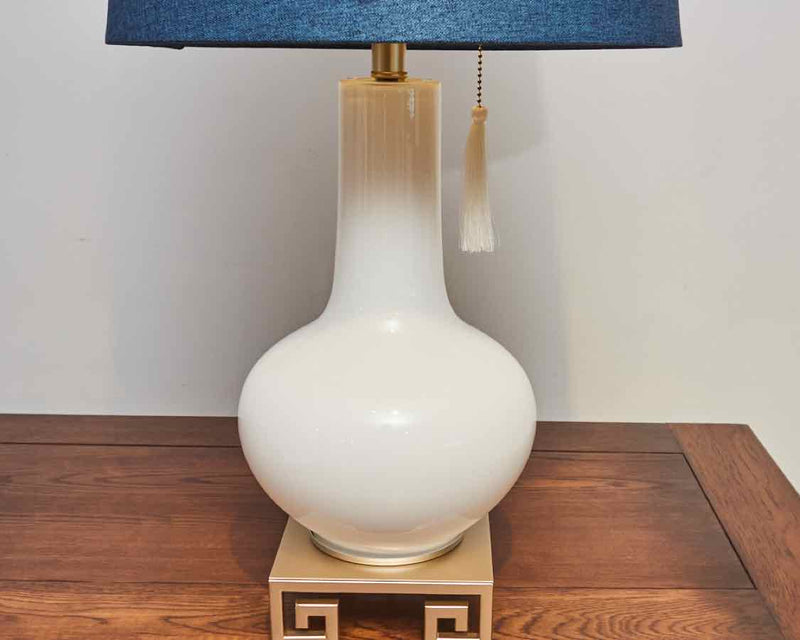 Dann Foley White Glass & Blue Shade Table Lamp