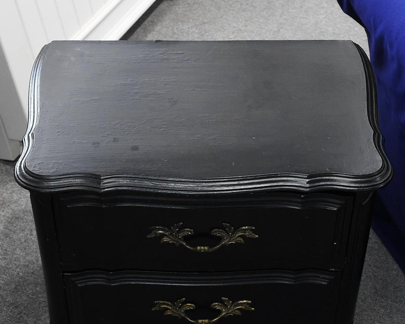 French 2-Drawer Nightstand in Painted Black Finish