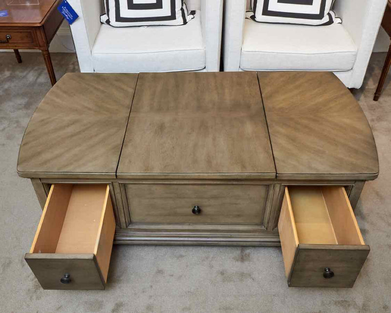 Lift Top 2 Drawer in Putty Gray Finish Cocktail Table