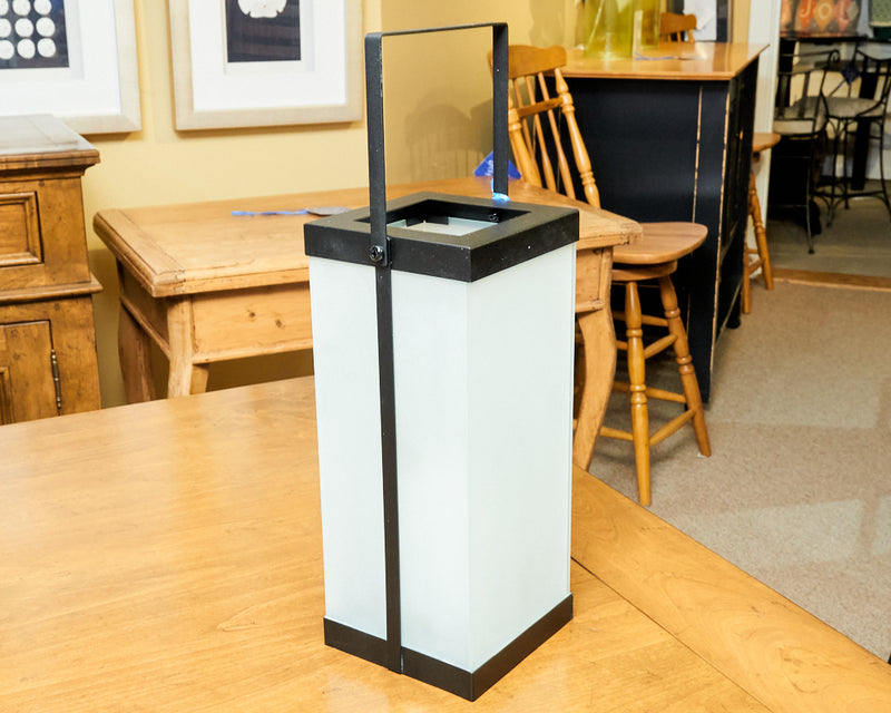 Medium Frosted Glass Lantern with Black Trim & LED Candle