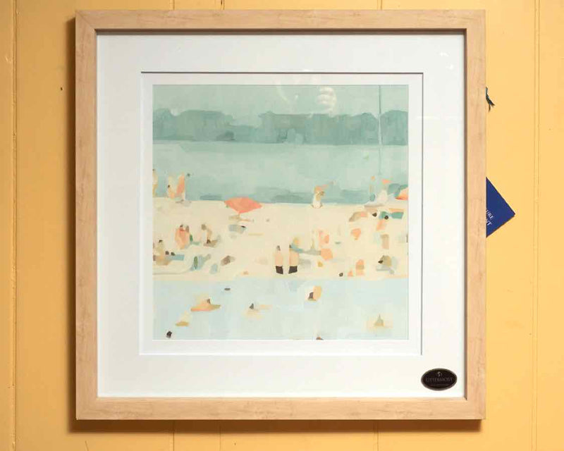 'Day At The Beach' Matted  Print in Natural Oak Frame