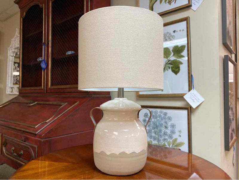 Crackle Cream Table Lamp with Linen Drum Shade