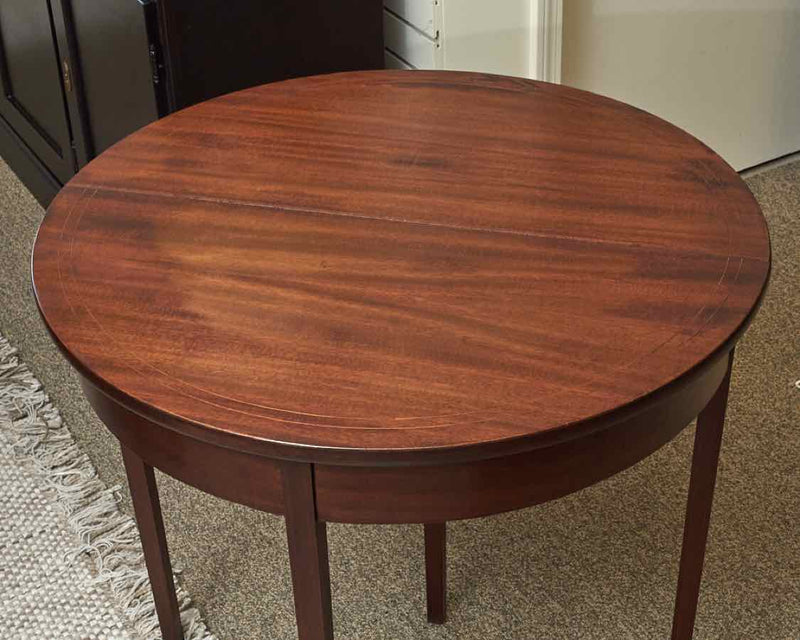 Flip Top Demilune Game Table in Mahogany with Inlay