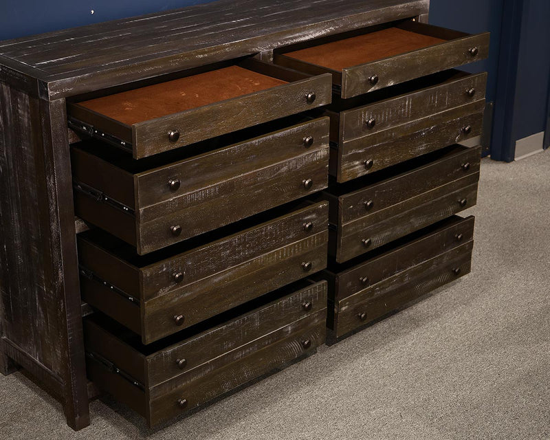 Gray Stain 8  Drawer Double  Dresser with Black Knobs