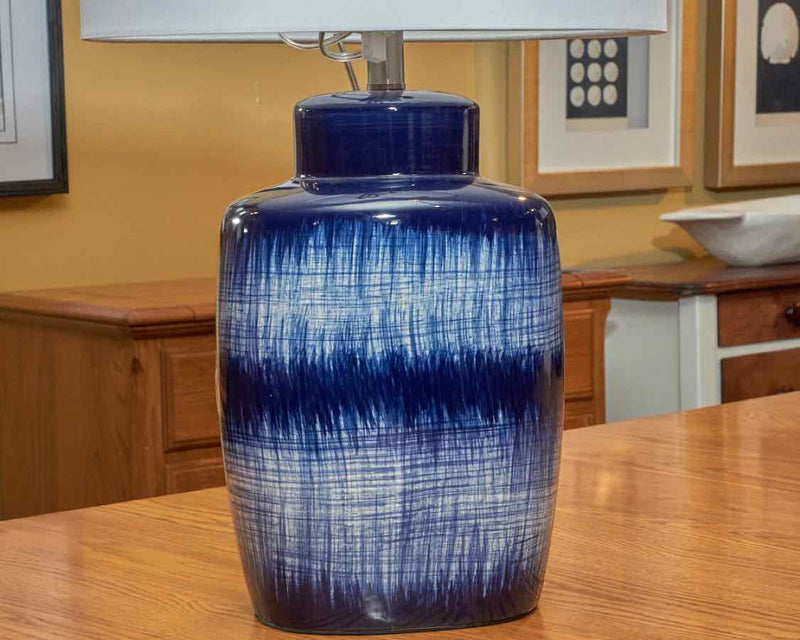Yale 2 Tone Blue Glaze Ceramic Table Lamp With White Shade