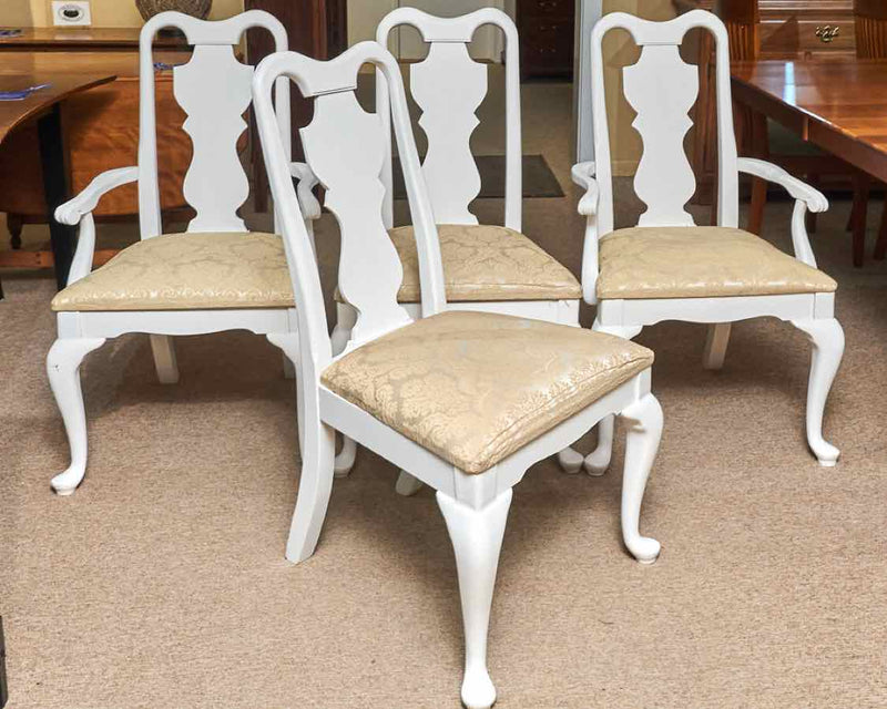 Set Of 2 Arm 2 Side Ivory Painted Dining Chairs