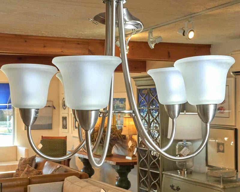 Satin Nickel Finish 5 Light Chandelier with Frosted Globes