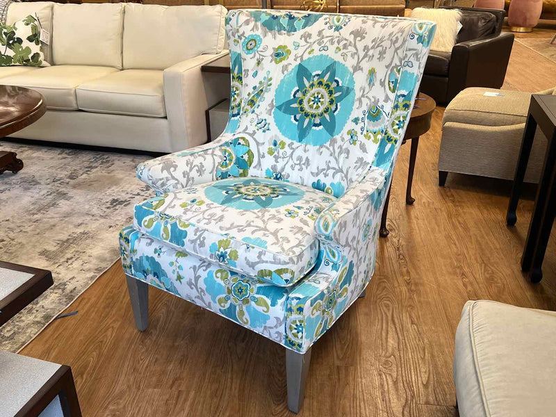 Stanford Furniture White, Grey, and Teal Wing Chair