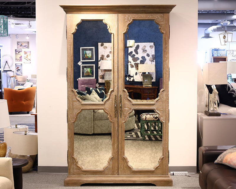 Bernhardt Oak Washed Armoire with Smoke Glass Doors with  2 Ajustable Shelves