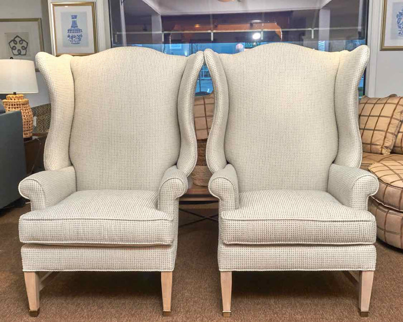 Pair Of Casabella Interiors Sliver Blue Chenille Upholstered Chairs