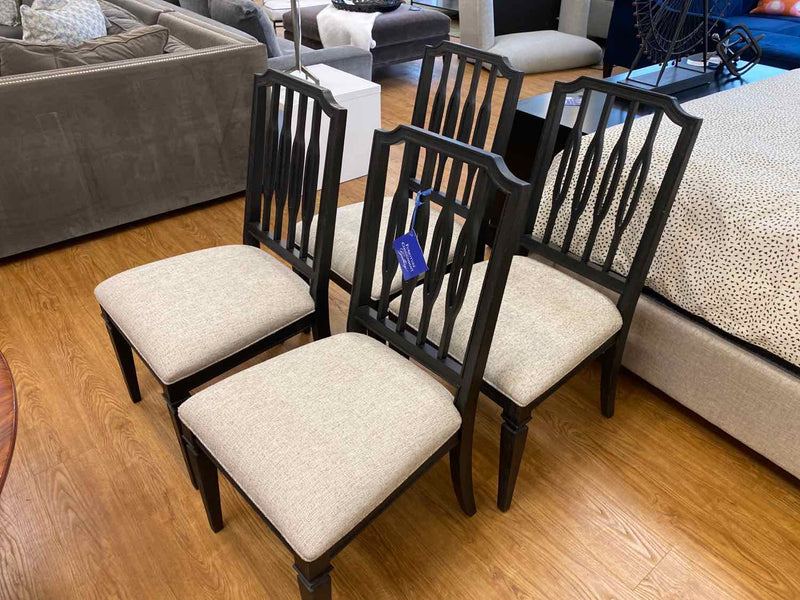 Universal Furniture Set of 4 Black Dining Chairs w/ Upholstered Seats