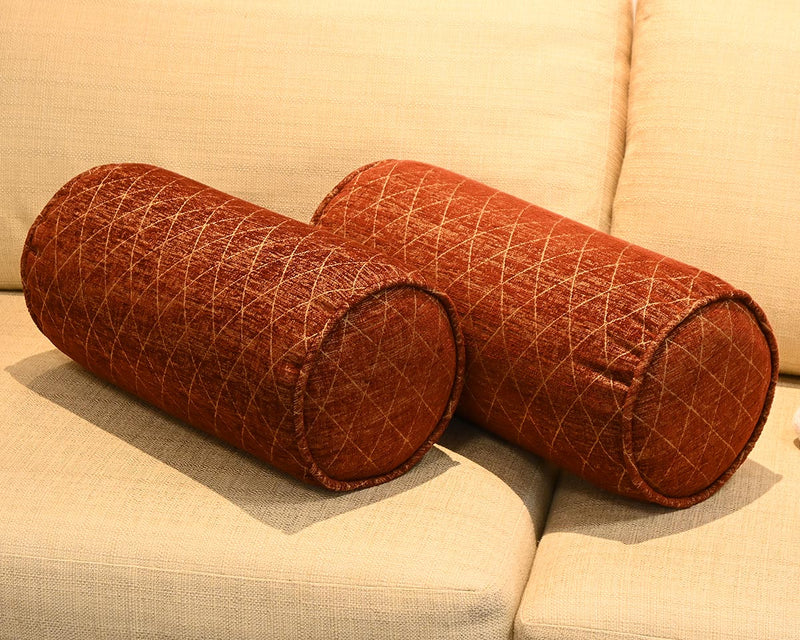 Pair of Cinnamon with Diamond Pattern Bolster Accent Pillows