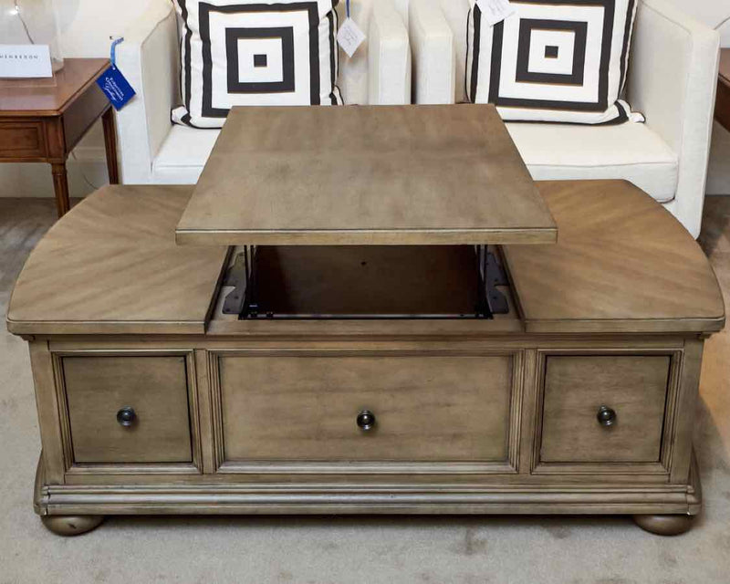 Lift Top 2 Drawer in Putty Gray Finish Cocktail Table