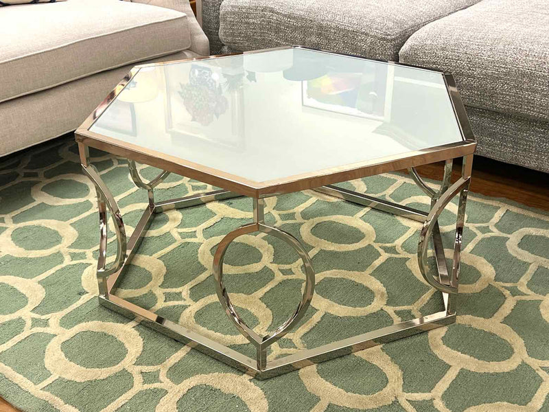 Chrome Cocktail Table w/ Tempered Glass Top