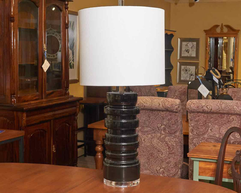 Dominici Black Ceramic With Clear Acrylic Base Table Lamp With White Linen Shade