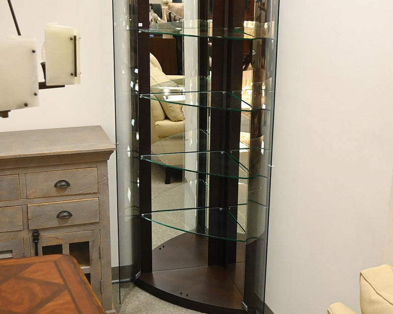 Espresso Finish Corner Display Cabinet with 4 Glass shelves & light