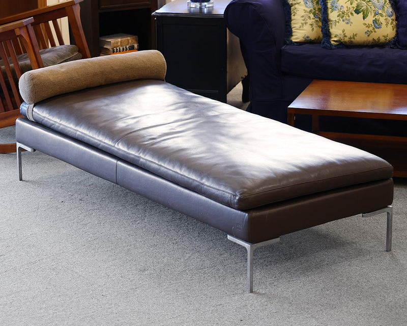 B&B Italia Charles Daybed in Chocolate Leather on Brushed Steel Legs