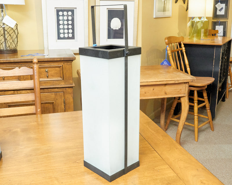 Large Frosted Glass Lantern with Black Trim & LED Candle