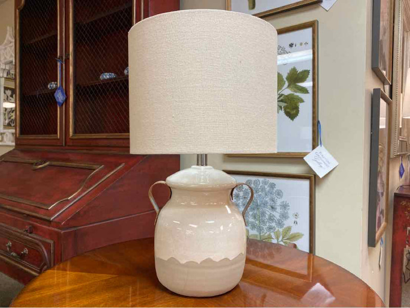 Crackle Cream Table Lamp with Linen Drum Shade