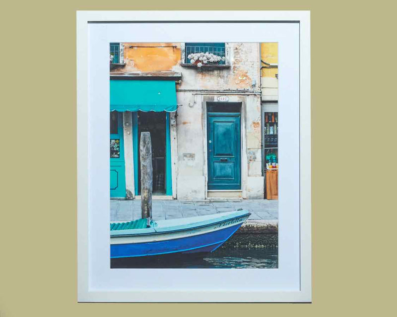 'Along The Canal In Venice' Color Photograph In White Frame
