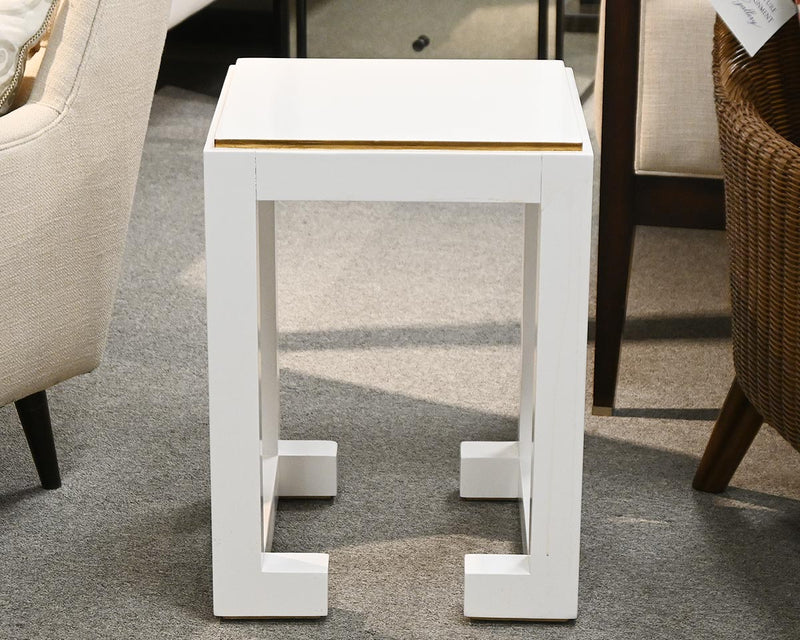 White Lacquer Asian Side Table with Gold Accent