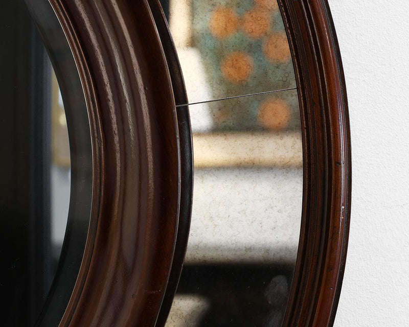 Round Mahogany Mirror in Double Frame