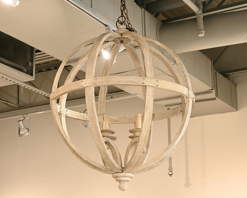 Vintage Candle Style 4 Light Wooden Globe Chandelier