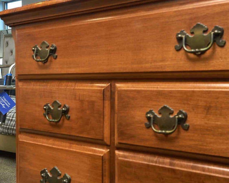 10-Drawer Dresser with Mirror in Maple with Brass Pulls