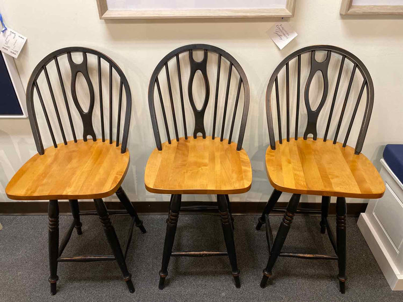 Set of 3 Cherry and Black Counter Stools