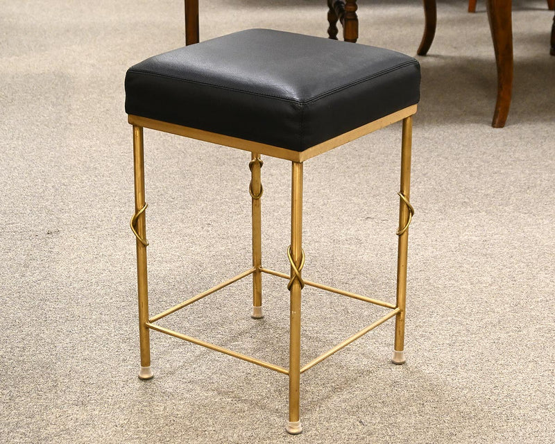 Set of 3 Arteriors Counter Stools with Square Leather Seats & Brass Finish Legs