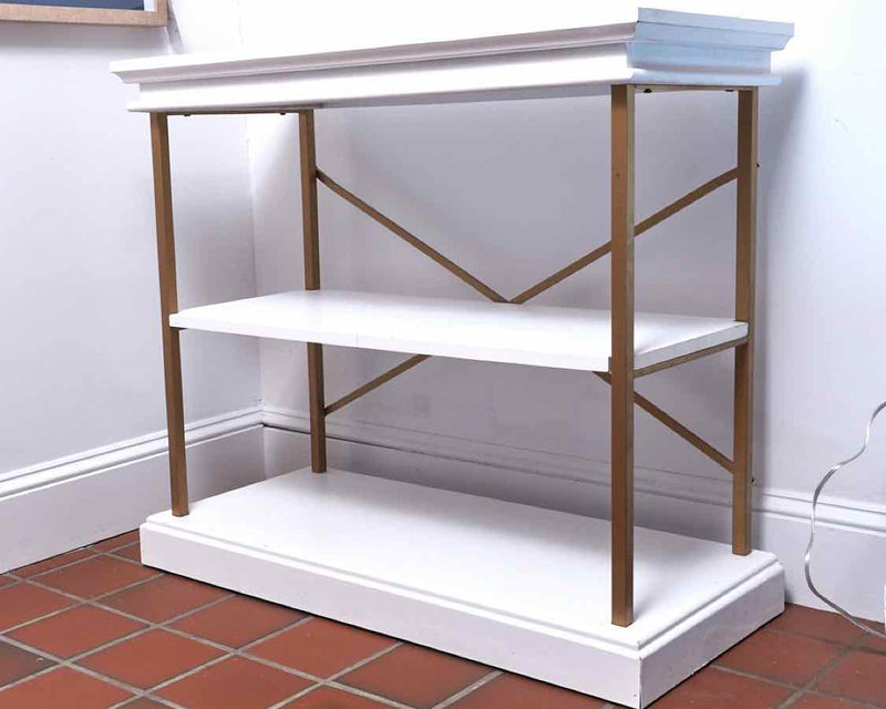 White 2 Shelf With Gold Finish Metal Legs Console