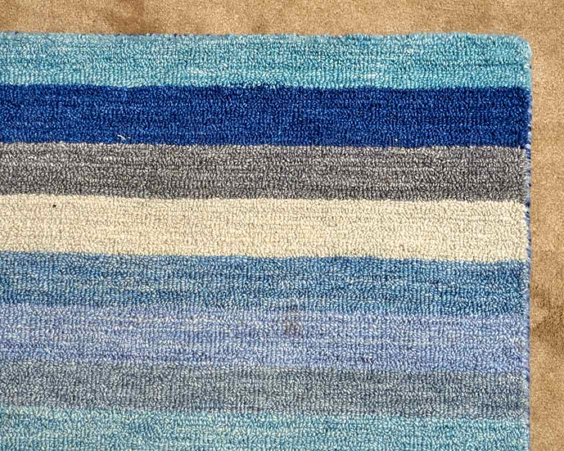 Company C  Assorted Stripes In Blue Wool Area Rug 3x5