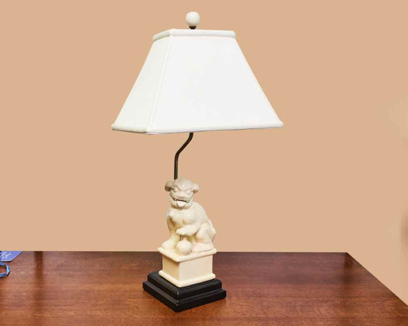 Ivory Foo Dog Table Lamp with Rectangular Off White Shade