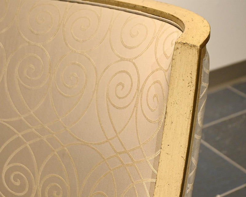 Pair of Baker Cream & Gold Frame Dining Chairs in Champagne & Cream Swirl Fabric