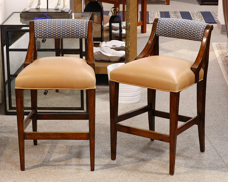Pair of Counter Stools with Faux Leather Seat and upholstered back