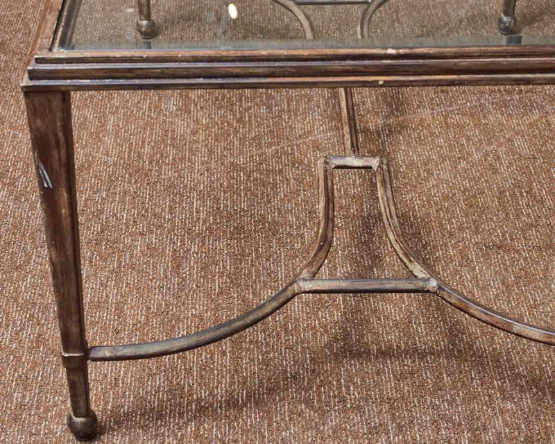 Metal Distressed Finish Cocktail Table with Glass Insert Top