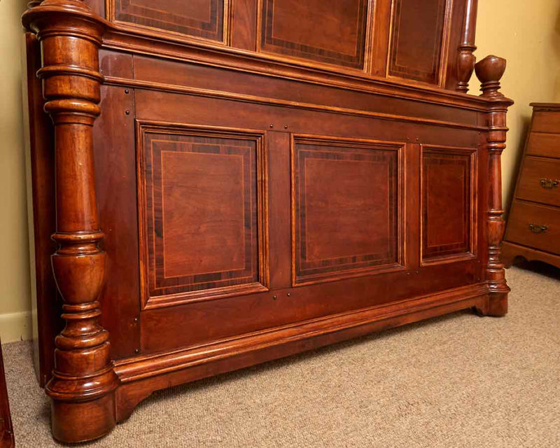 Victorian Style Cherry Finish 3 Panel With Posts Accents Queen Bed