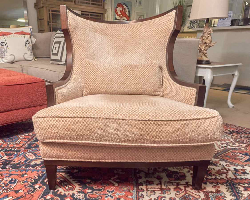 Taylor King  Contemporary Wing Back Chair with Check  Beige & Sand Upholstery