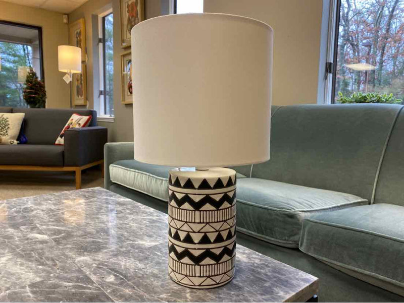 White & Black Ceramic Table Lamp with White Drum Shade