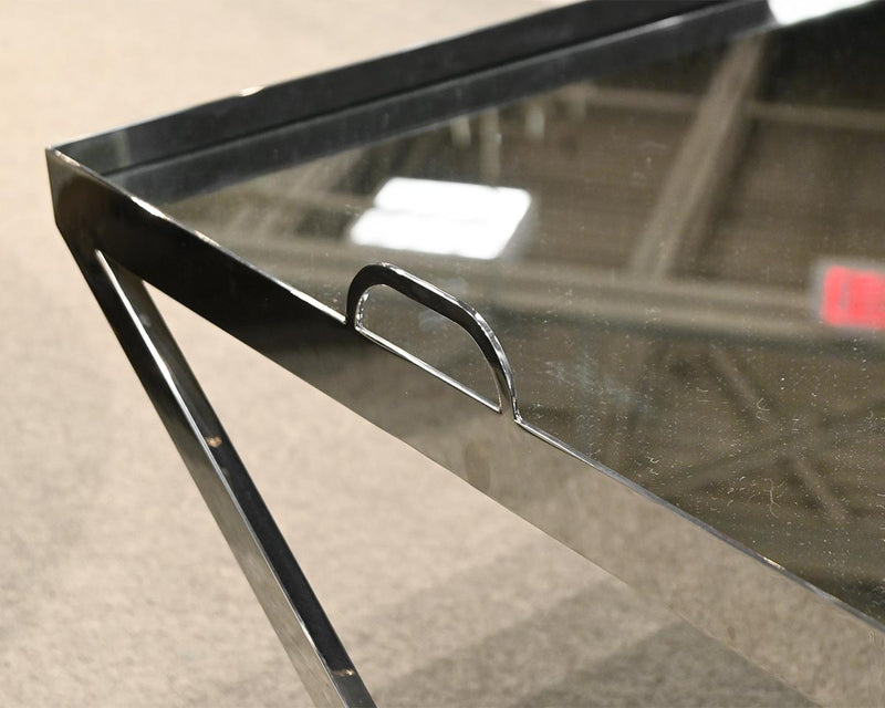 Vanguard Contemporary Mirrored Tray Cocktail Table in Polished Nickel