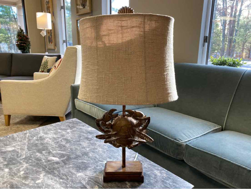 Crab Fossil Table Lamp with Designer Fabric Shade