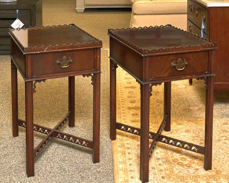 Pair of Mahogany Single Drawer Side Tables with Pierced Gallery Rail