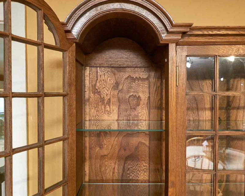 Oak Double Arched 4 Glass Door 4 Drawers 2 Door China Cabinet