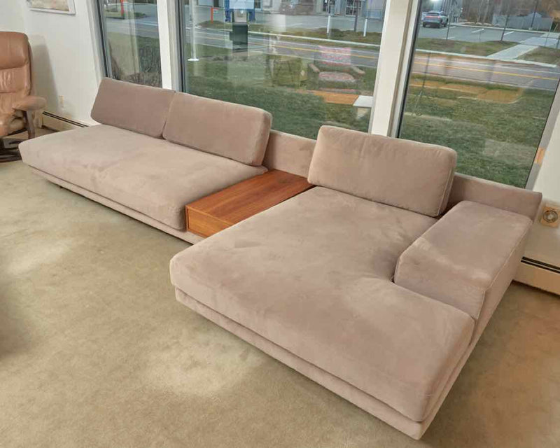 Rove Concepts 2 Piece  Sectional with  Walnut End Table in Putty Upholstery