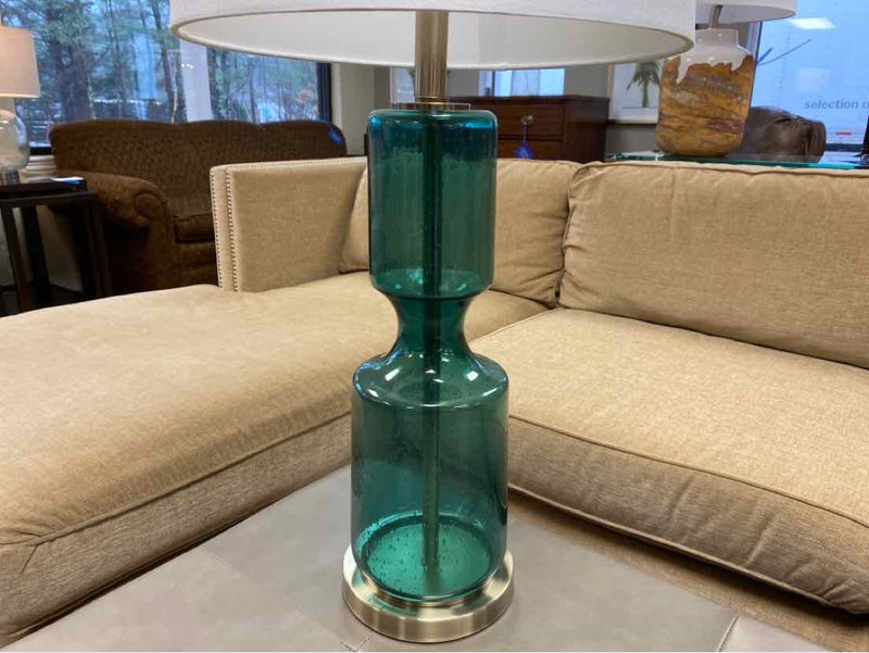 Seeded Emerald Glass Table Lamp