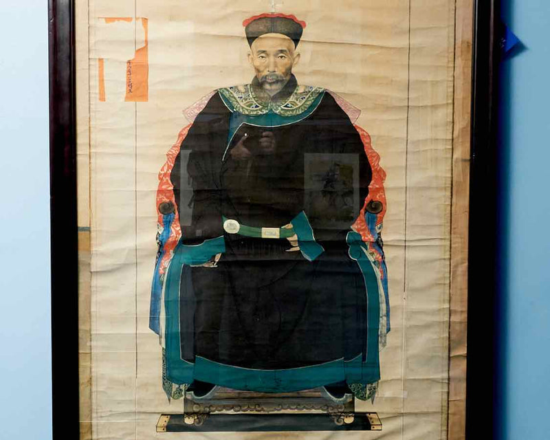 Chinese Ancestral Matriarch Scroll Portrait In Espresso Frame
