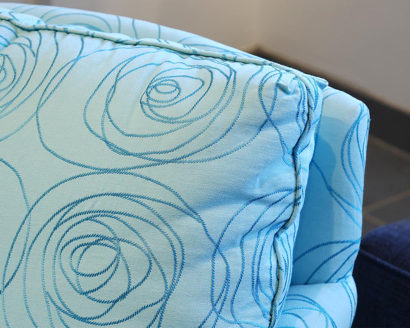 Upholstered Club Chair with Soft Blue Contemporary Fabric