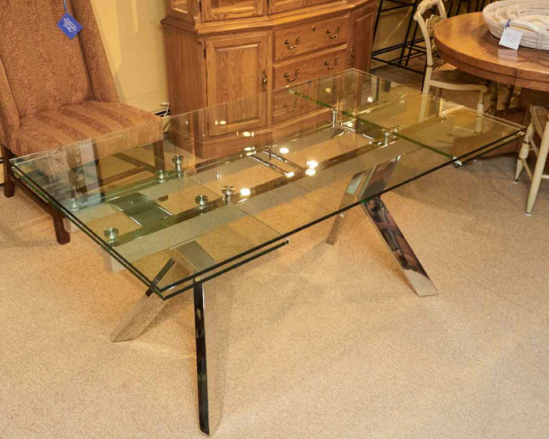Contemporary Glass Dining Table with Self Storing Pull-Out Leaves