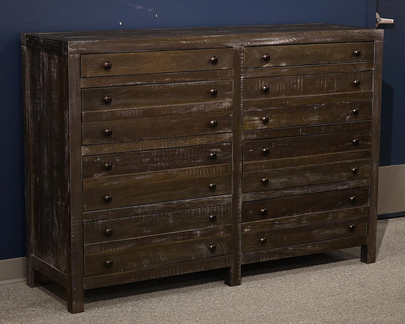 Gray Stain 8  Drawer Double  Dresser with Black Knobs