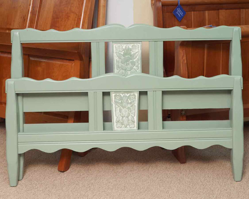 Painted Sea Glass Full Bed With Carved Flower Accent Includes Siderails & Slats